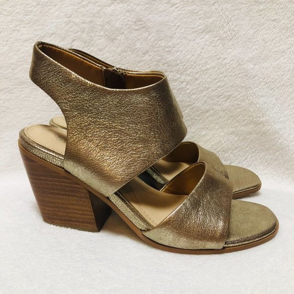 Isola Shoes - Gold Isola Block Open Toe High Heels